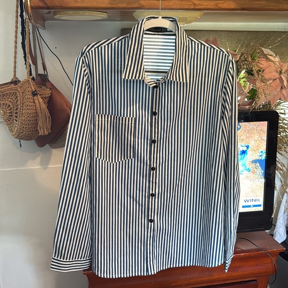 Zanzea Collection Blue Striped Women’s Shirt size 16 - Picture 9 of 11